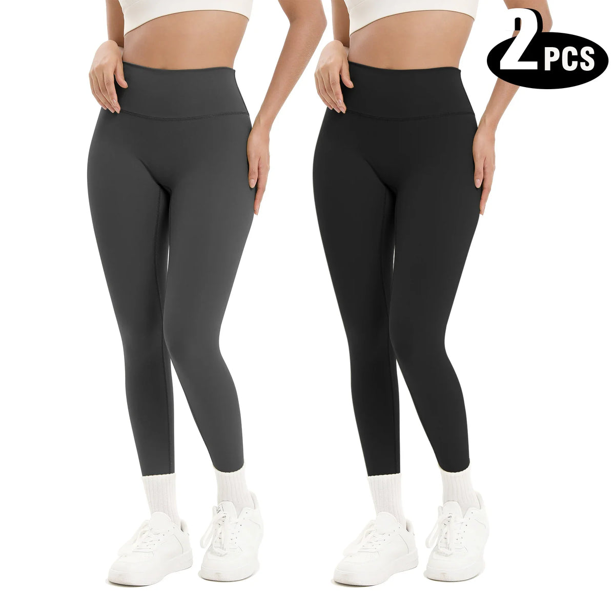 2-Pack Women's High Waist Yoga Leggings with Side Lace-Up Cutout