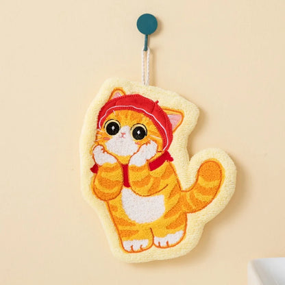 Cute Cat Hand Towel – Coral Fleece Hanging Bathroom Towel
