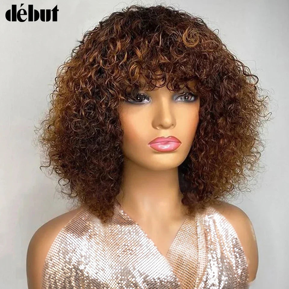 Jerry Curly Short Bob Human Hair Wig with Bangs