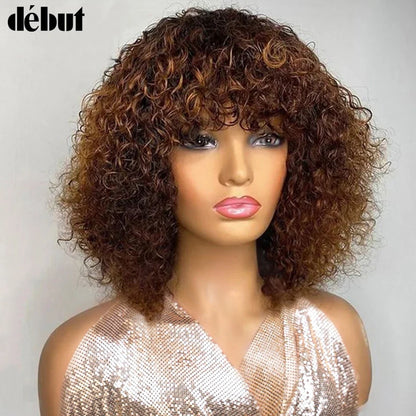 Jerry Curly Short Bob Human Hair Wig with Bangs