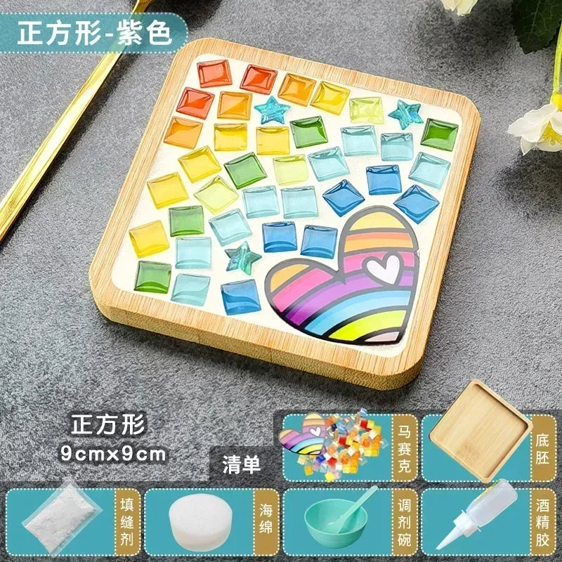 DIY Mosaic Coaster Kit – Bamboo Cup Mat with Colorful Tiles