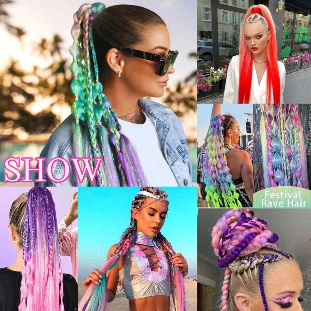 Long Straight Ponytail Extension 2pcs – Synthetic Hair with Rubber Band