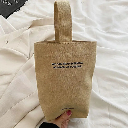 Canvas Tote Bag with Letter Print Casual Shoulder Handbag
