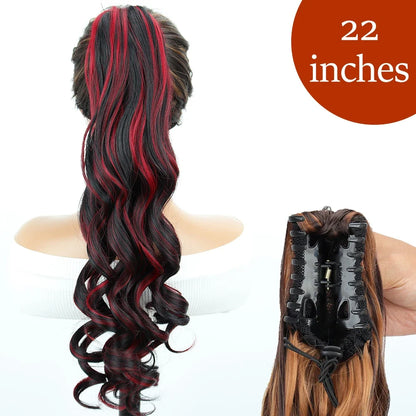 Claw Clip Ponytail Extension 24 Inch Wavy Synthetic Hair Heat Resistant