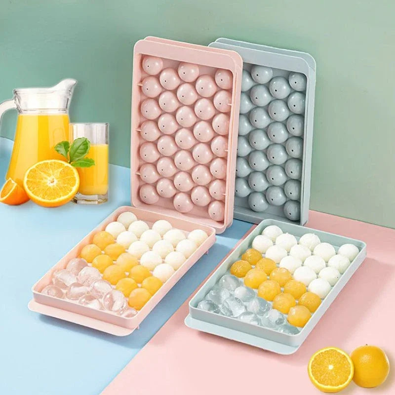 Round Ice Ball Tray 33-Cavity Mold with Lid for Cocktails