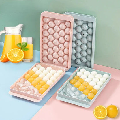 Round Ice Ball Tray 33-Cavity Mold with Lid for Cocktails