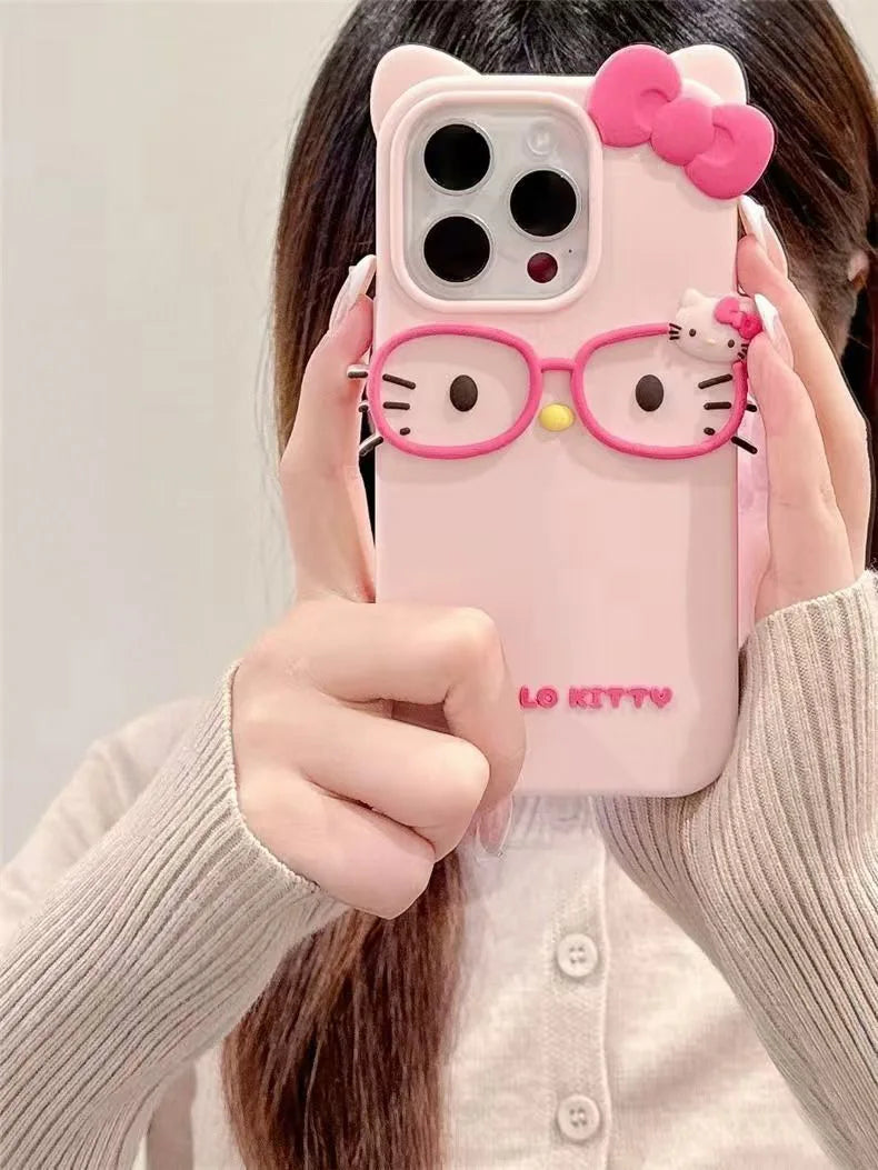 3D Hello Kitty Glasses Silicone iPhone Case – iPhone 4 to 17 Pro Max