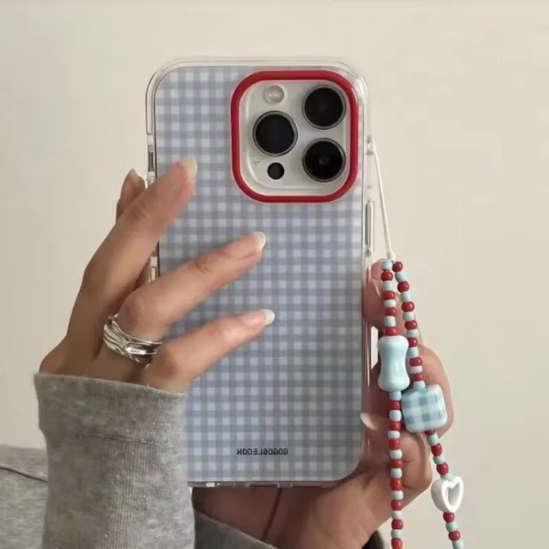 Blue Checkered Grid Pattern iPhone Case – Soft Protective Cover