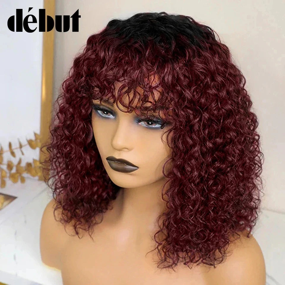Jerry Curly Short Bob Human Hair Wig with Bangs