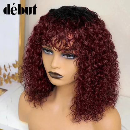 Jerry Curly Short Bob Human Hair Wig with Bangs