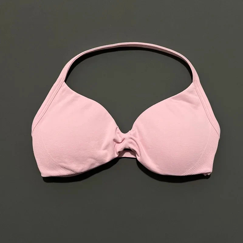 Seamless Halter Sports Bra – Women's Push-Up Gym Bra
