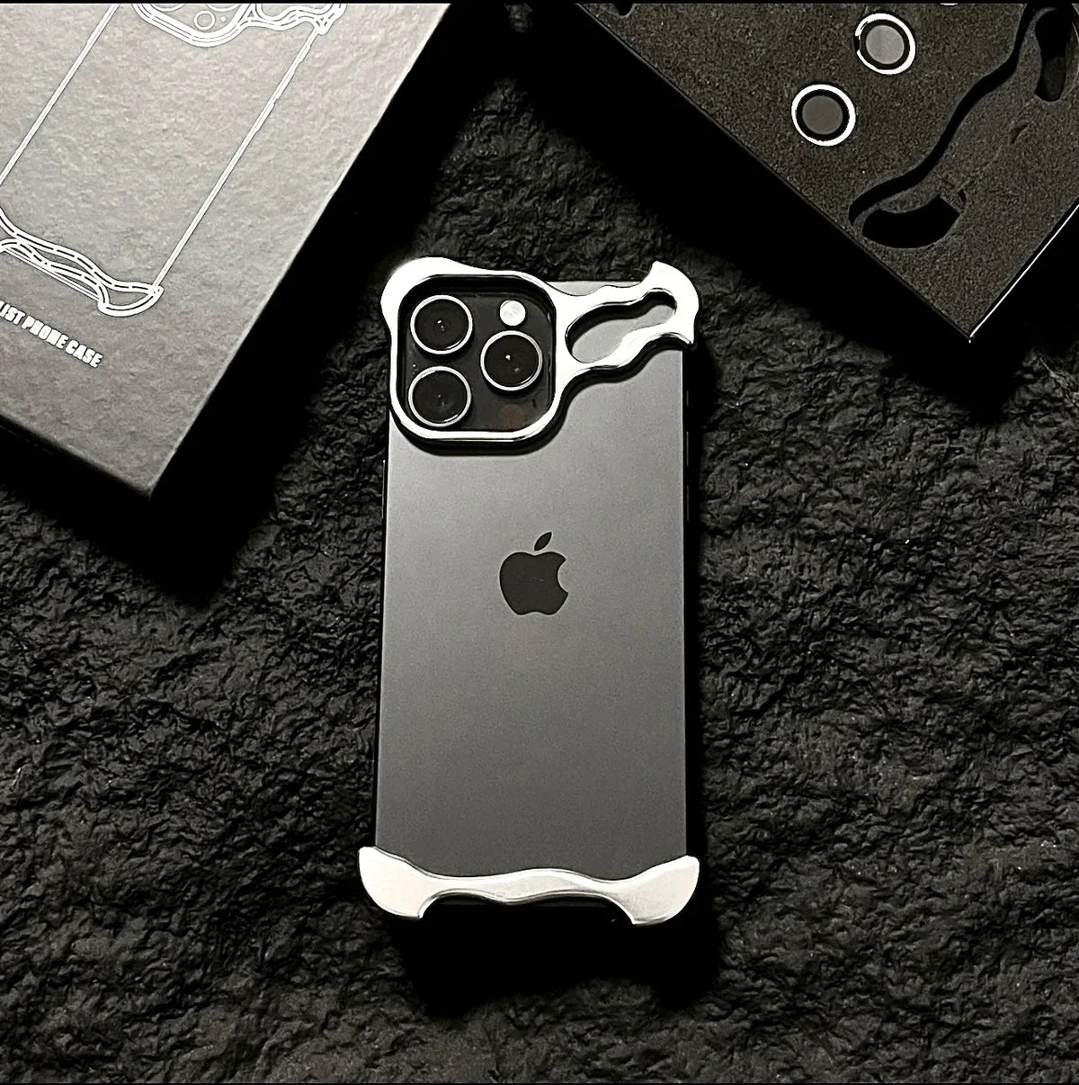 Metal Bumper iPhone Case with Lens Protector – Irregular Frame Design
