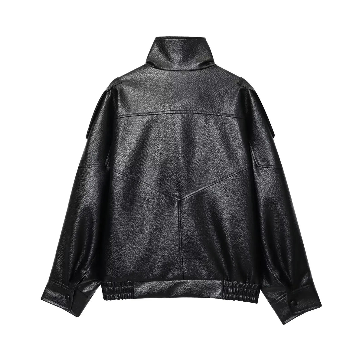 Women's Oversized Faux Leather Jacket – Long Sleeve Button Coat