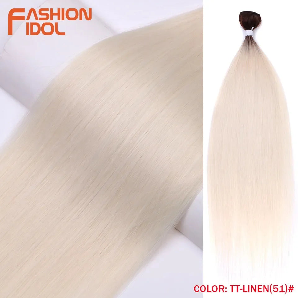Bone Straight Hair Extensions Synthetic Bundles 24-36 Inch Multi-Color
