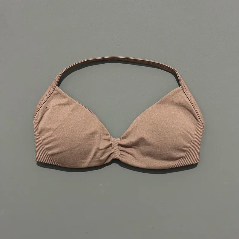 Women's Strappy Sports Bra – Padded Push-Up Gym Top