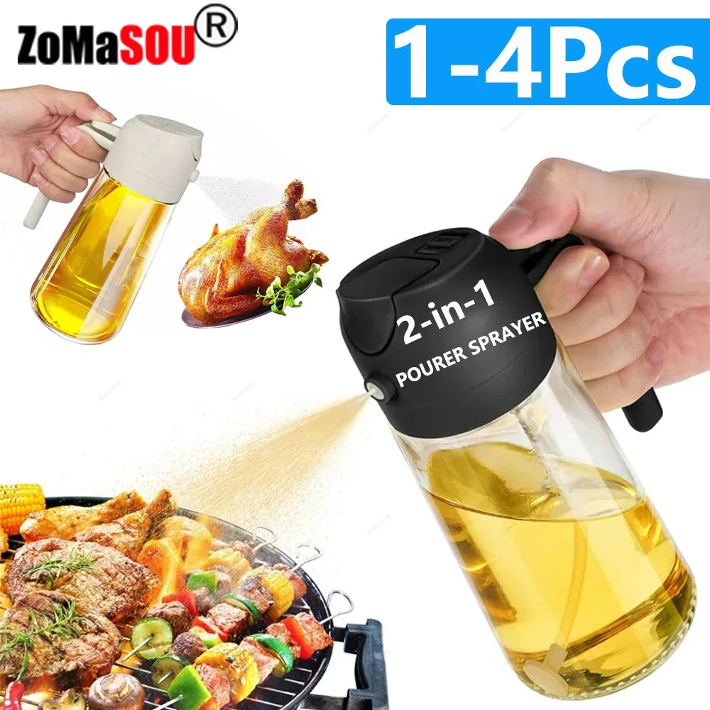 2-in-1 Oil Sprayer & Pourer Bottle – Glass Dispenser for Kitchen & BBQ