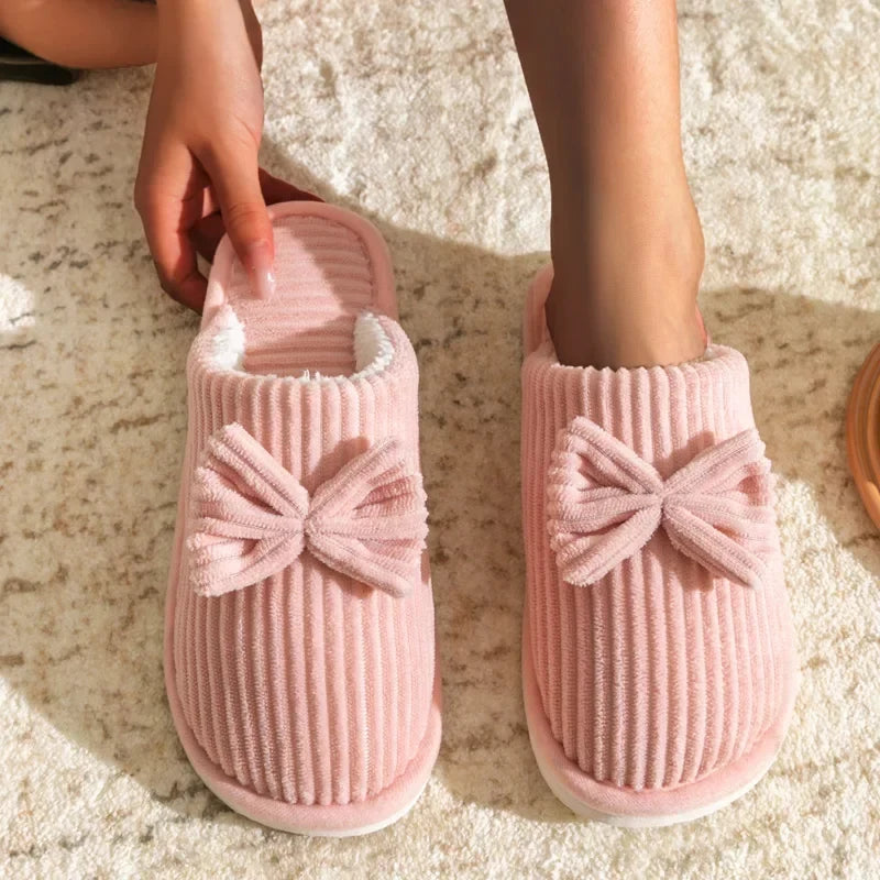 Women's Bow Slippers – Soft Warm Indoor House Shoes