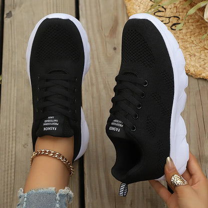 Women's Mesh Platform Sneakers Lightweight Breathable Lace-Up Athletic Shoes
