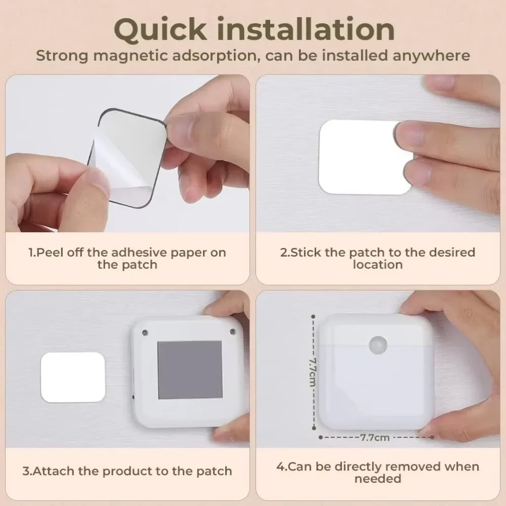 Motion Sensor LED Night Light – USB Rechargeable Square Lamp