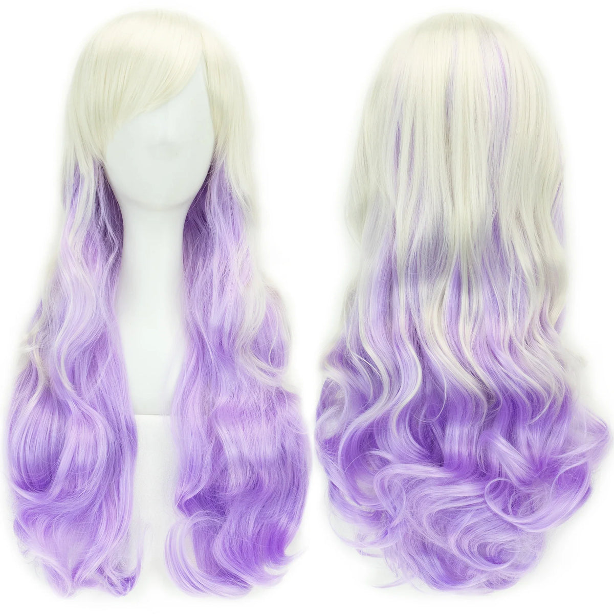 Rainbow Ombre Cosplay Wig with Bangs – Long Wavy Synthetic Hair