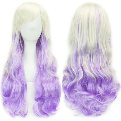Rainbow Ombre Cosplay Wig with Bangs – Long Wavy Synthetic Hair