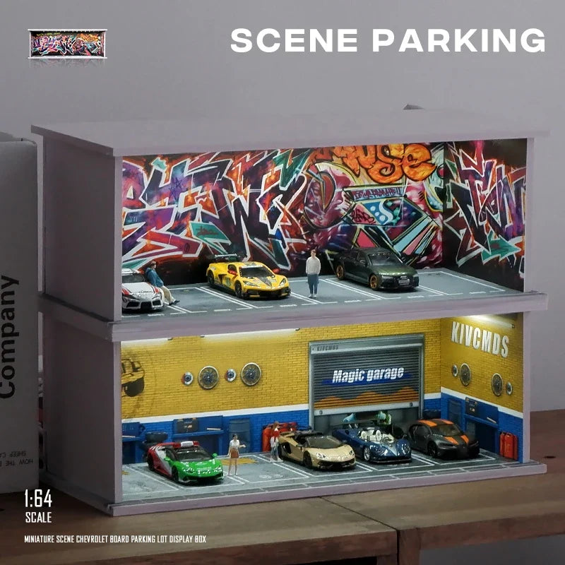 1:64 Scale Parking Garage Scene Model with LED Lights