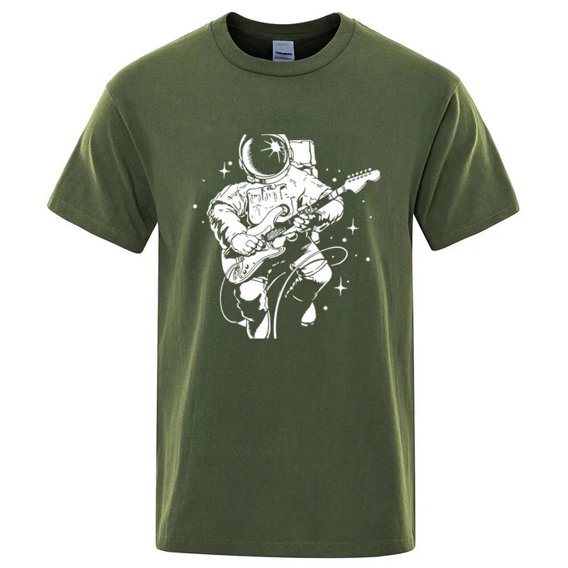Astronaut Playing Guitar Graphic T Shirt Cotton Blend Tee