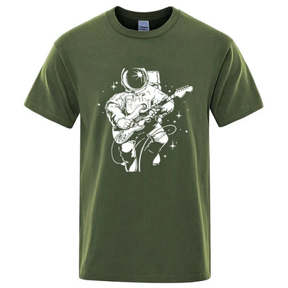 Astronaut Playing Guitar Graphic T Shirt Cotton Blend Tee