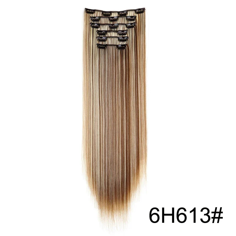 Clip-In Hair Extensions 6-Piece Set Long Straight Synthetic Seamless