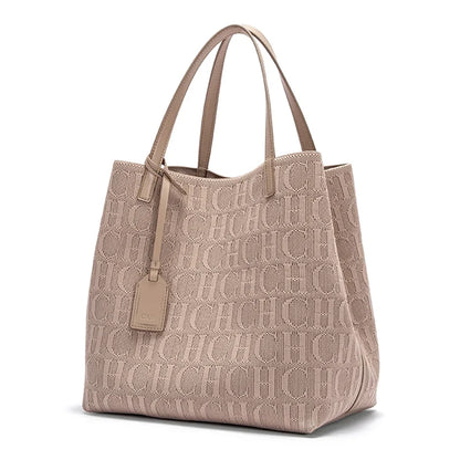 Large Capacity Tote Bag – Monogram Knitted Shoulder Bag for Women