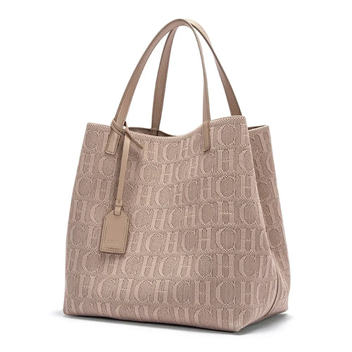Large Capacity Tote Bag – Monogram Knitted Shoulder Bag for Women