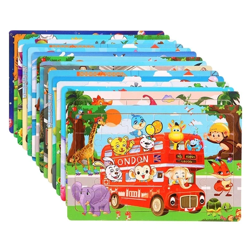 Wooden Cartoon Animal Puzzle for Kids – 30 Pieces Montessori Toy
