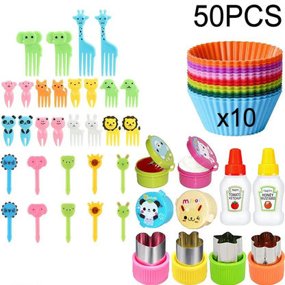Kids Bento Lunch Box Accessories Set – Animal Food Picks, Silicone Cups & Food Cutters