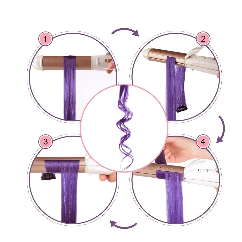 Clip-In Hair Extensions 6pcs – Colorful Highlight Streaks with Tinsel, 22 Inches