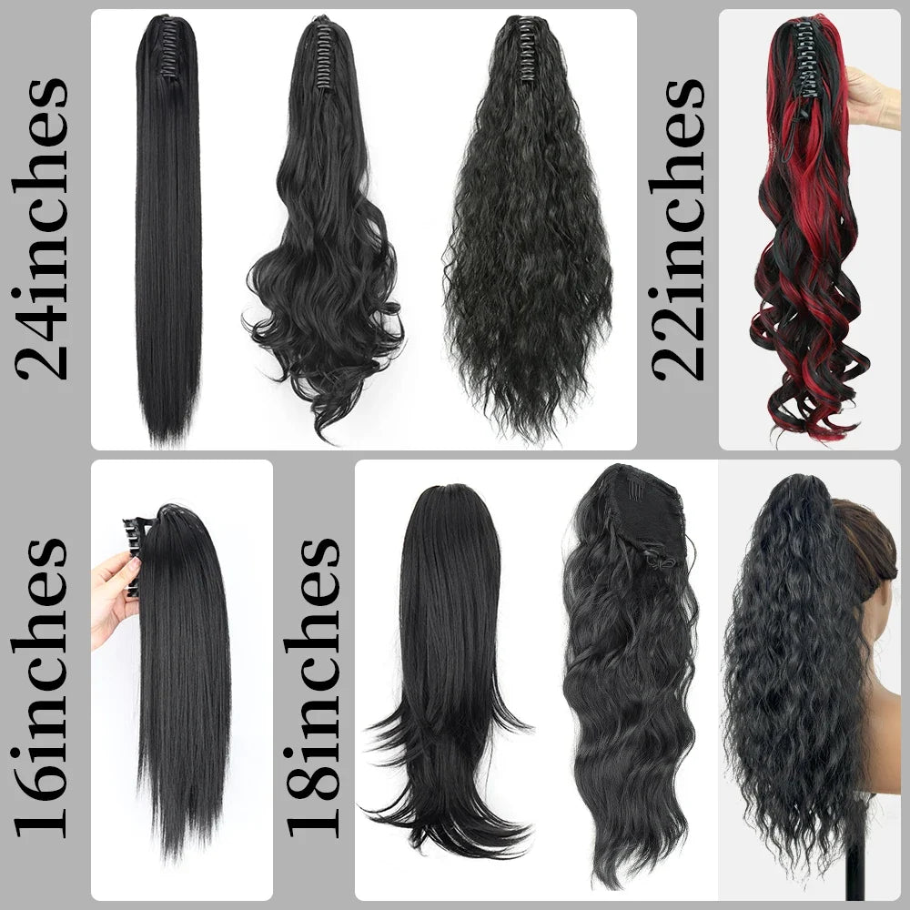 Claw Clip Ponytail Extension 24 Inch Wavy Synthetic Hair Heat Resistant