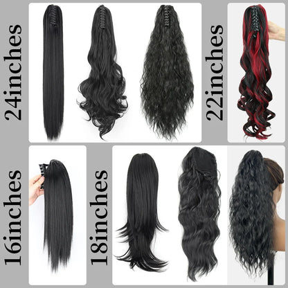 Claw Clip Ponytail Extension 24 Inch Wavy Synthetic Hair Heat Resistant