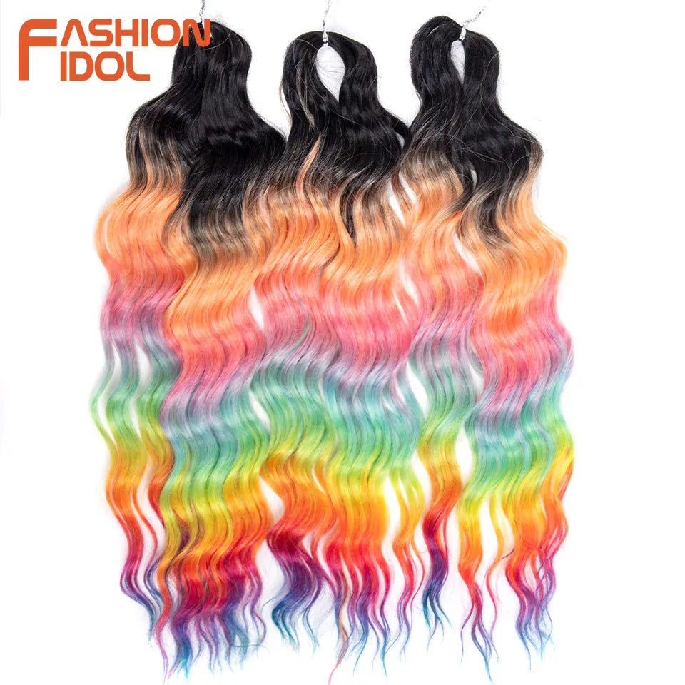 24 Inch Water Wave Crochet Braiding Hair Extensions – Synthetic Ombre