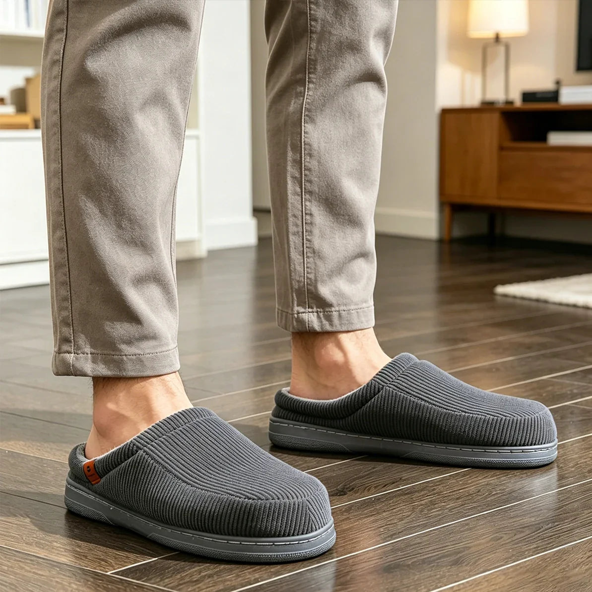 Men's Memory Foam Slippers – Corduroy Non-Slip Warm Indoor Shoes