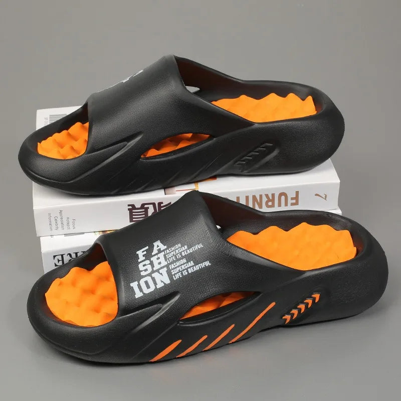Men's Massage Slide Sandals – Soft Sole Indoor Outdoor Beach Slippers