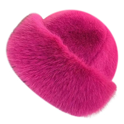 Fluffy Faux Fur Beret Hat – Women's Winter Plush Cap