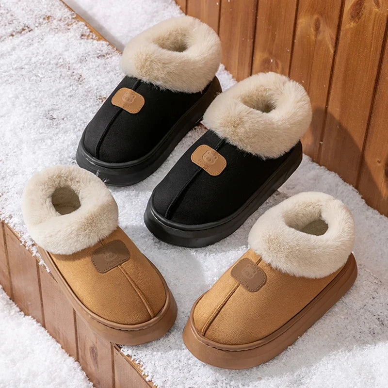 Women's Winter Slippers – Warm Fluffy Ankle Boots, Thick Sole, Non-Slip