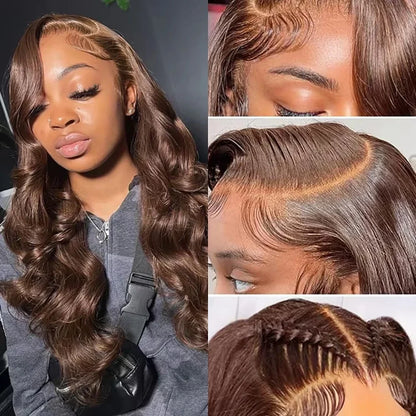 Chocolate Brown Body Wave Human Hair Wig 13x6 HD Lace Frontal