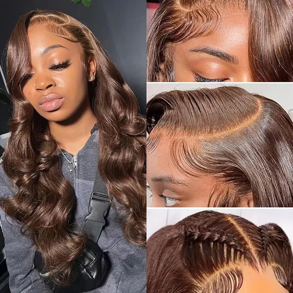 Chocolate Brown Body Wave Lace Front Human Hair Wig – 13x4 & 13x6