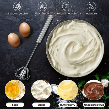 Semi-Automatic Hand Whisk – Stainless Steel Self-Turning Egg Beater