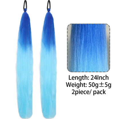 Long Straight Ponytail Extension 2pcs – Synthetic Hair with Rubber Band