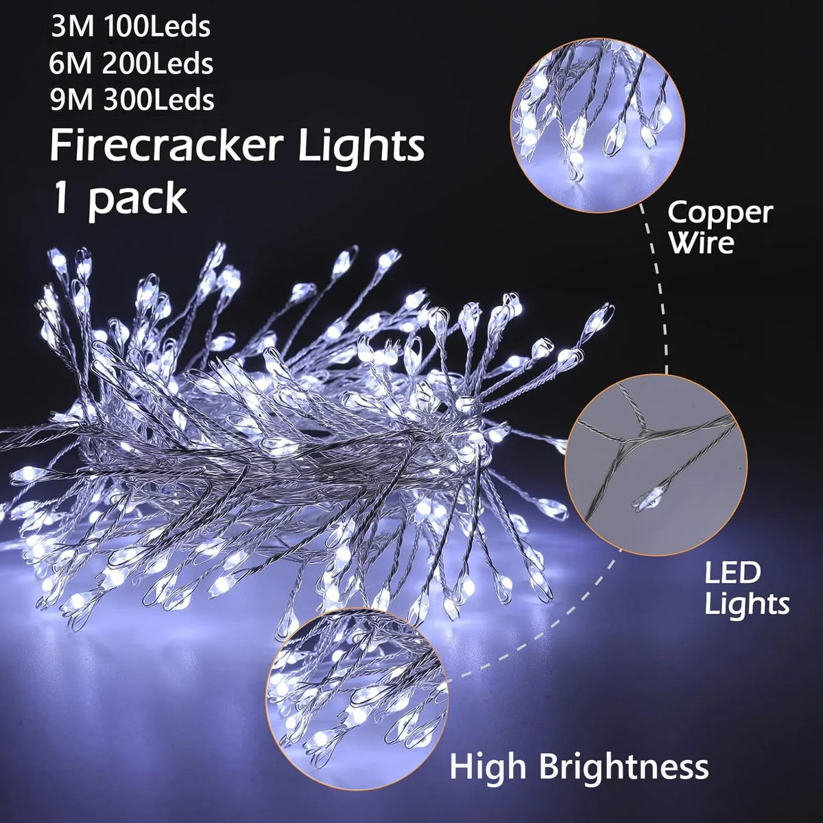 USB Firecracker Fairy String Lights with Remote Control for Wedding Party Garden
