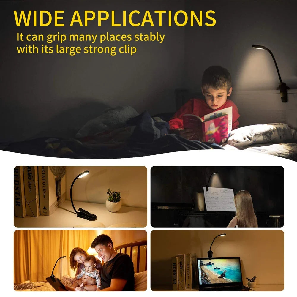 LED Book Light USB Rechargeable Clip-On Reading Lamp – 7 LED 3 Color Modes