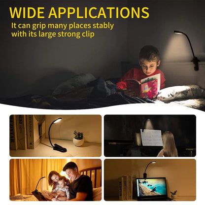 LED Book Light USB Rechargeable Clip-On Reading Lamp – 7 LED 3 Color Modes