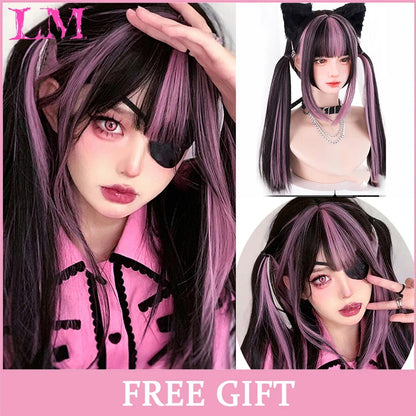 Cosplay Wig with Bangs – Long Straight Synthetic Hair 24 Inch