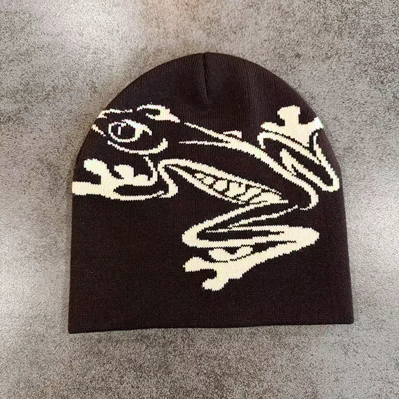 Tree Frog Print Beanie – Stretchy Knit Skull Cap